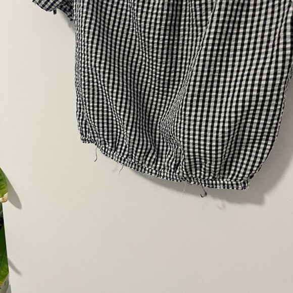 Aqua Black & White Gingham Print Crop Top Size Medium - Picture 3 of 7